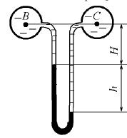 Определить избыточное давление в трубопроводе С, если оба трубопровода заполнены водой