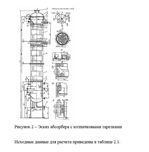 Эскиз т абсорбера очистки и осушки природного газа перед магистралью