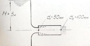 Определить расход воды и вакуум в узком сечении насадка